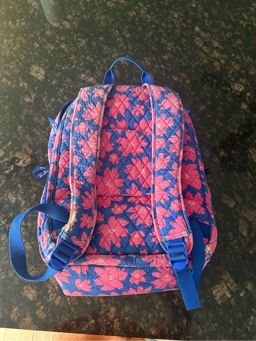 Quilted Pink & Blue Floral Backpack